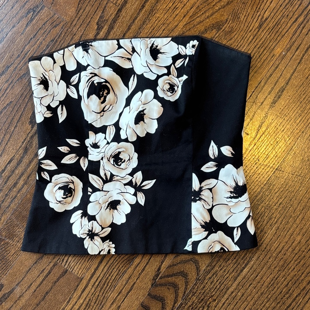 White House Black Market Black Strapless Corset Top